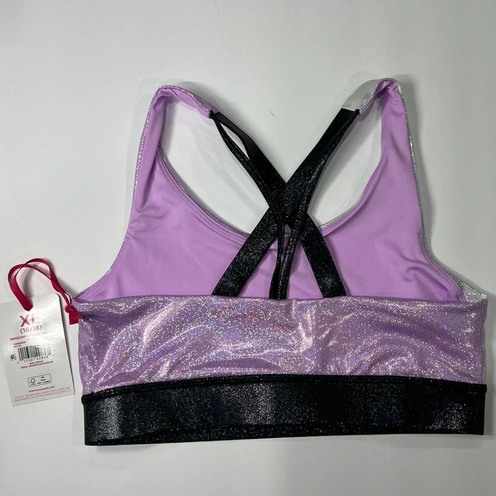 Justice Girls XL 16/18 Iridescent Colorblock Sports Bra Purple Silver JSZW2 New